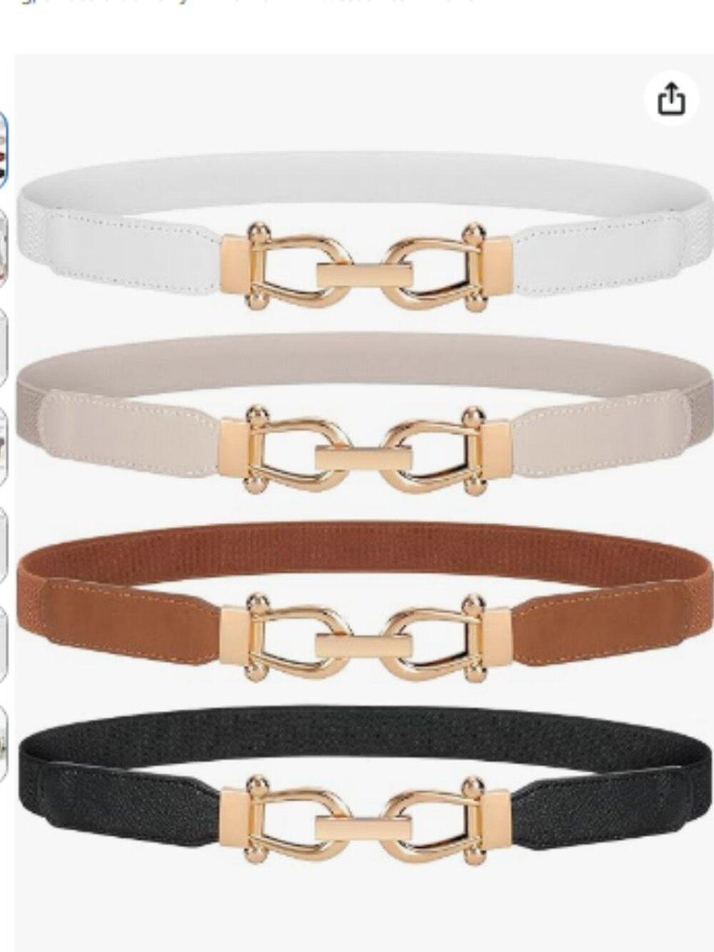 Women Skinny Belt for Dresses Retro Stretch Waist Belt with Gold Buckle Set of 4